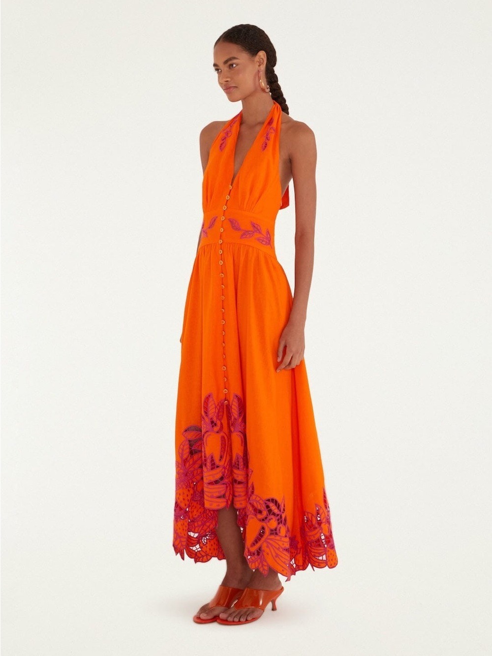Farm Rio Orange Fruit Richelieu Artisanal Maxi Dress - Picture 6 of 8